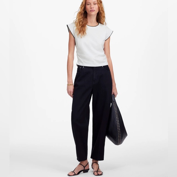 MADEWELL White Embroidered Neck Side-Cinch Muscle Short Sleeve Top Size Medium - Picture 2 of 4